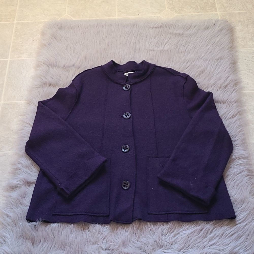 Coldwater creek womens purple‎ wool and rayon button down jacket size large